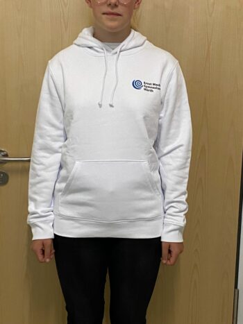 Hoodie Drummer Kollektion 3<br> White <br> Größe M-L – Bild 3